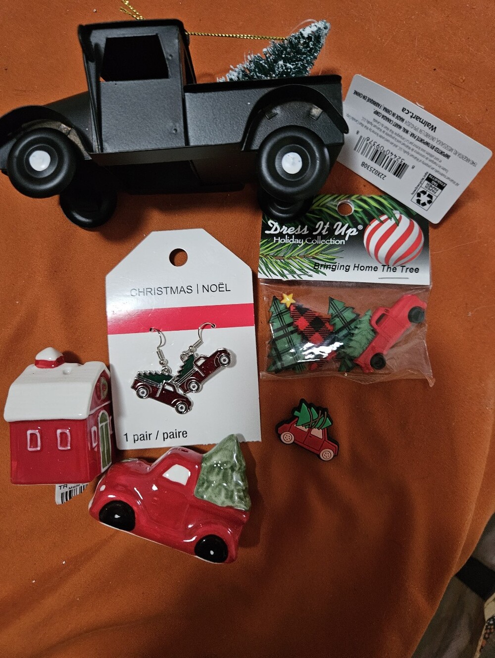 5 Piece Red Holiday Truck Ornament and Accessory Set